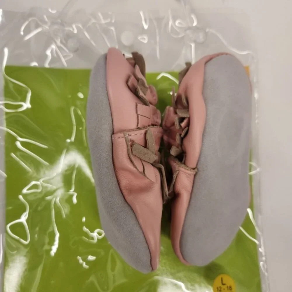 Tickle Toes Genuine Leather Baby Moccasins Pink Fringe 12 18 Months‎ New Gift